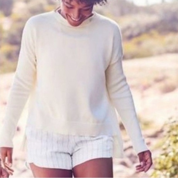 Athleta Cream Ribbed Knit Sweater High Low with split back cotton silk blend - Picture 1 of 11